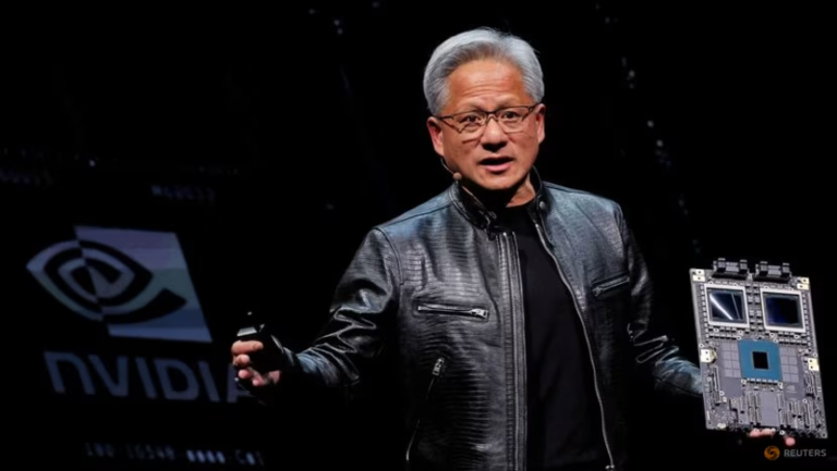 Nvidia Shares Surge After CEO Highlights Demand for Blackwell AI Superchip.